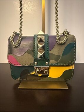 Valentino Garavani Mini Camouflage Crossbody Bag with Gold Accents